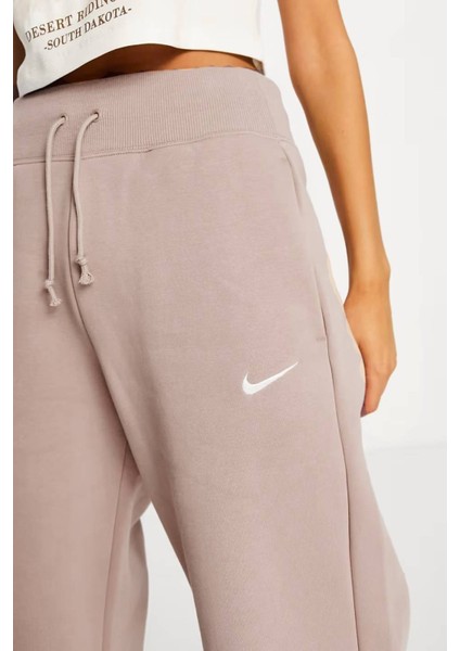 Phoenix Fleece Wide High Rise Sweatpants Kadın Yüksek Bel Yırtmaçlı Geniş Paça Eşofman Altı Bej fırsatları