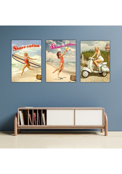 Avrupa Güzelleri Tasarımlı Retro 20 x 28 cm Mdf Duvar Dekorasyon Posteri