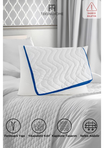 | Kapitoneli Klimalı Yastık Kılıfı Mavi Biyeli 50X70CM