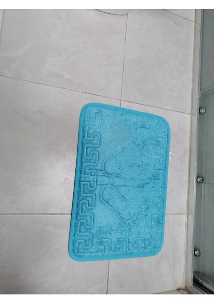 Turkuaz Renk Kaymaz Tabanlı Banyo Paspasi Ayak Izli 40 x 60 cm Ebatında Su Yeşili Renk Çok Amaçlı Paspas Kapı Önü Paspası Abdest paspası