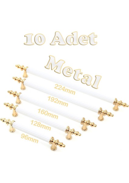 Tuana Rustik Alüminyum Metal Lüks Modern Mobilya Çekmece Mutfak Dolabı Kulpu Beyaz-Gold (10 Adet)