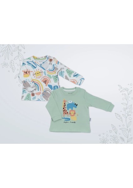 Safari Friends Sevimli Hayvanlar Baskılı 2'li Sweat %100 Pamuk