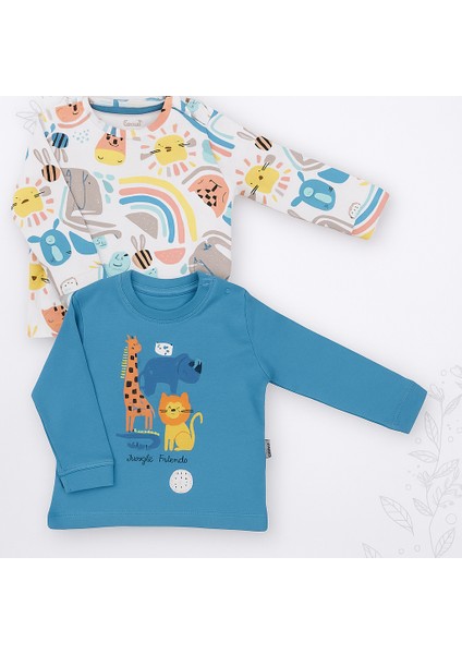 Safari Friends Sevimli Hayvanlar Baskılı 2'li Sweat %100 Pamuk