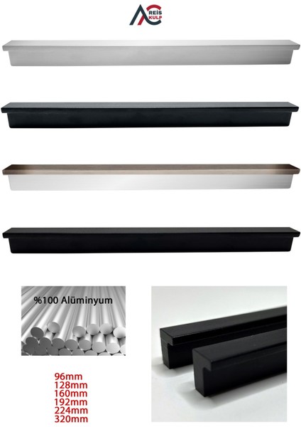 Fulya Alüminyum Metal Lüks Modern Mobilya Çekmece Mutfak Dolabı Kulpu Siyah 96MM (10 Adet) modelleri