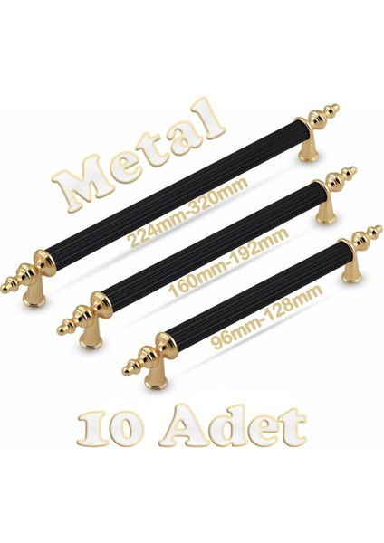 Tuana Rustik Alüminyum Metal Lüks Modern Mobilya Çekmece Mutfak Dolabı Kulpu Siyah-Gold (10 Adet)
