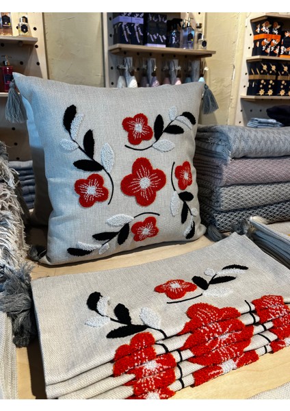 2’li %80 Keten Kumaş Makine Nakışlı Dekoratif Yastık Kılıfı 43X43 cm – Punch, Fermuarlı, Şık ve Dayanıklı modelleri