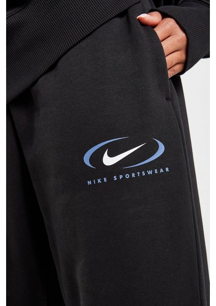 Sportswear Phoenix Fleece Oversize High Rise Pants Kadın Oversize Yüksek Belli Şardonlu Eşofman Altı Siyah modelleri