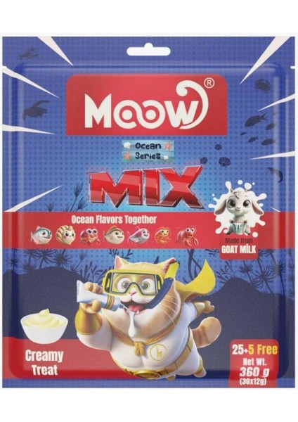 Karışık 7 Lezzetli Okyanus Serisi Keçi Sütlü 12GR x 30' Lu Kedi Krema Ödülü