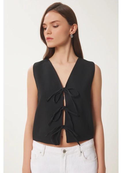 Fiyonk Bağlamalı Dokuma Yelek, Pamuklu Yazlık