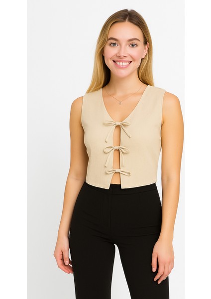 Fiyonk Bağlamalı Dokuma Yelek, Pamuklu Yazlık