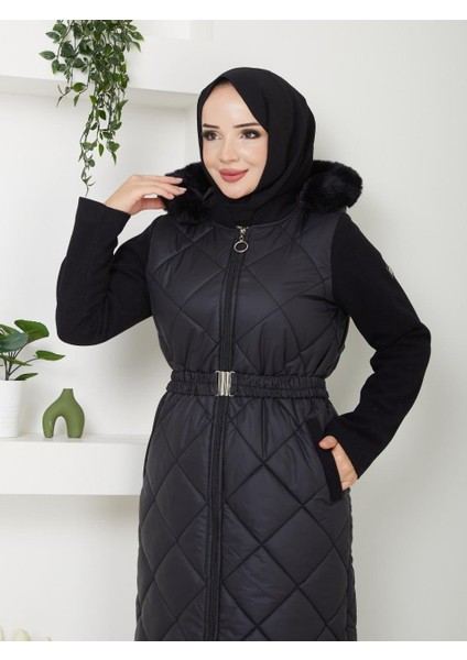 Sudenaz Kadın Kaşe Detaylı Büyük Beden Tam Boy Kapitone Mont fiyatları