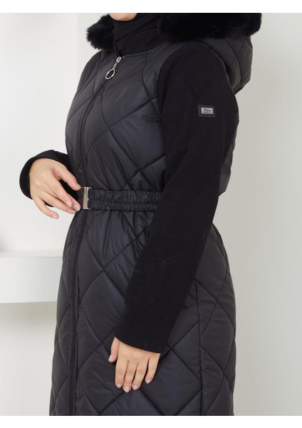 Sudenaz Kadın Kaşe Detaylı Büyük Beden Tam Boy Kapitone Mont modelleri