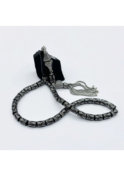 Gümüş Işlemeli Kesme Model Erzurum Oltu Taşı Tesbih