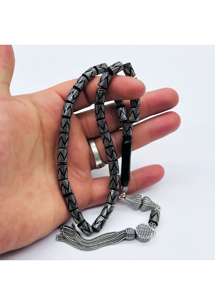 Gümüş Işlemeli Kesme Model Erzurum Oltu Taşı Tesbih fırsatları