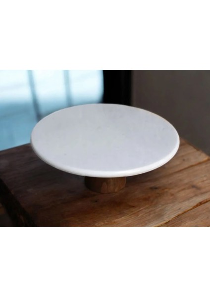 Ahşap Ayaklı Tek Katlı Mermer Dekor/ Sunum/ Kek STANDI(25CM)