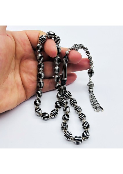 16 Lı Gümüş Karpuz Dilimi İşlemeli Erzurum Oltu Taşı Tesbih fiyatları