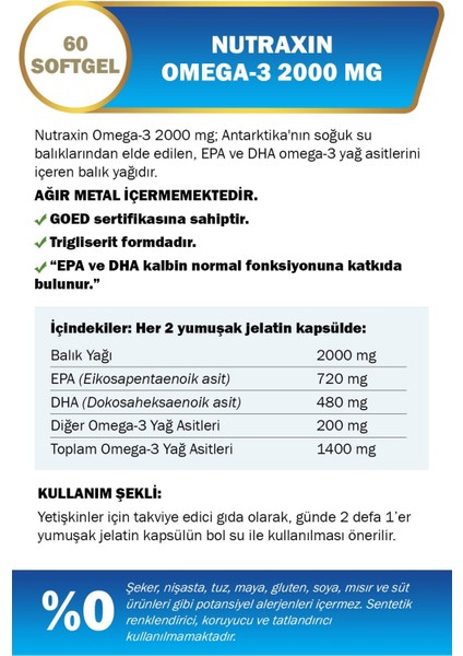 Omega-3 2000 mg 60 Kapsül 2 Adet fiyatları