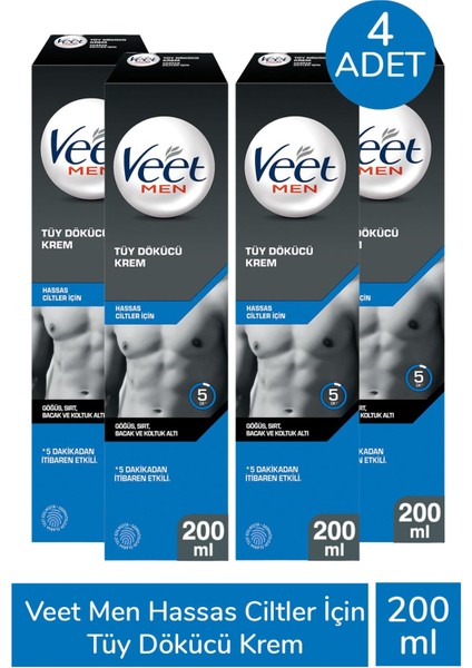 Veet Men Hassas Ciltler Için Tüy Dökücü Krem 200 ml 4 Adet