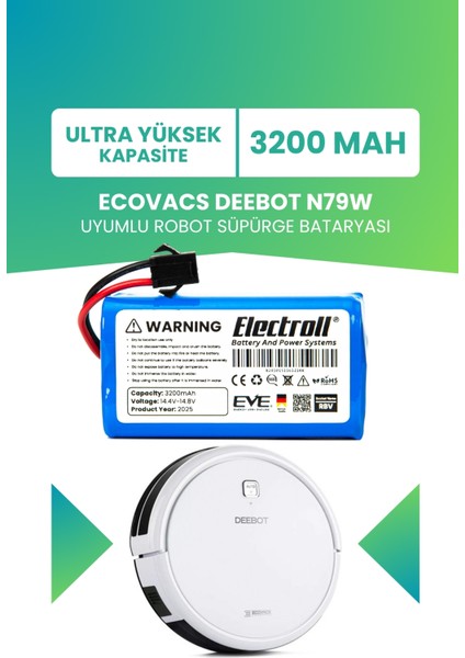 Ecovacs Deebot N79W Uyumlu Batarya (Ultra Yüksek Kapasite) 3200MAH Robot Süpürge Bataryası