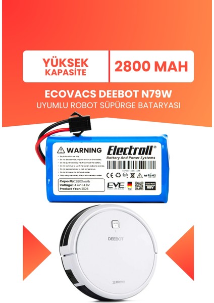 Ecovacs Deebot N79W Uyumlu Batarya (Yüksek Kapasite) 2800MAH Robot Süpürge Bataryası
