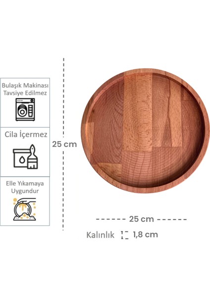 Doğal Ahşap Sunum ve Servis Tabağı | Çerezlik | 25 cm Çap | Kayın Ağacı indirimleri