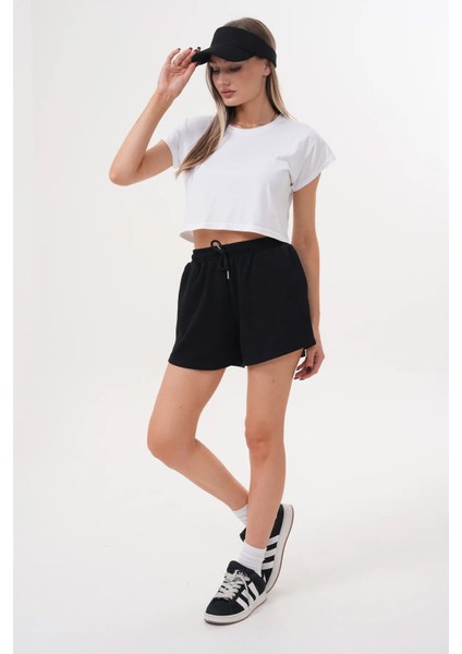 Kadın Modal Beli Lastikli Bağcıklı Düz Basic Kısa Şort