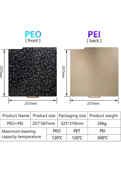 Bambu Lab X1 P1P Çift Taraflı Büyük Desenli Peo-Pei Kaplı Yay Çeliği TABLA-257X257MM