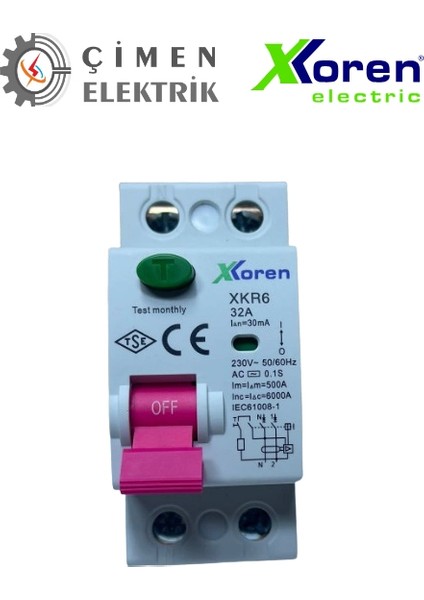 Xkoren 2X32A 30MA 6ka Kaçak Akım Rölesi XKR62P-30-32