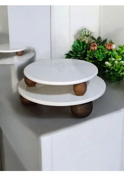 2'li Ahşap Top Ayaklı Mermer Sunum & Dekoratif Stand modelleri