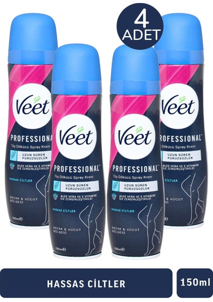 Veet Tüy Dökücü Krem Sprey Hassas Ciltler Için 150 ml 4 Adet