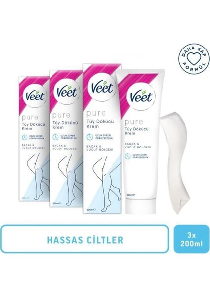 Veet Pure Tüy Dökücü Krem Hassas Cilt 200 ml 3 Adet