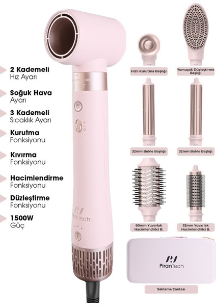 Hızlı saç şekillendirme ve kurutma seti, seramik plaka, 180°C, 32 mm maşa, hacim ve bukle