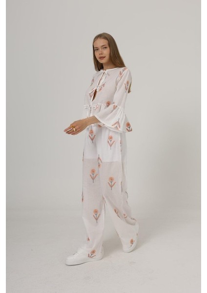 Grip&hug Işlemeli Oversize Pantolon - Beyaz