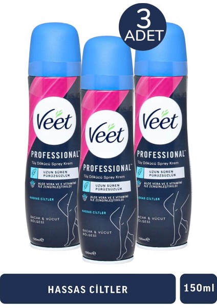 Veet Tüy Dökücü Krem Sprey Hassas Ciltler Için 150 ml 3 Adet