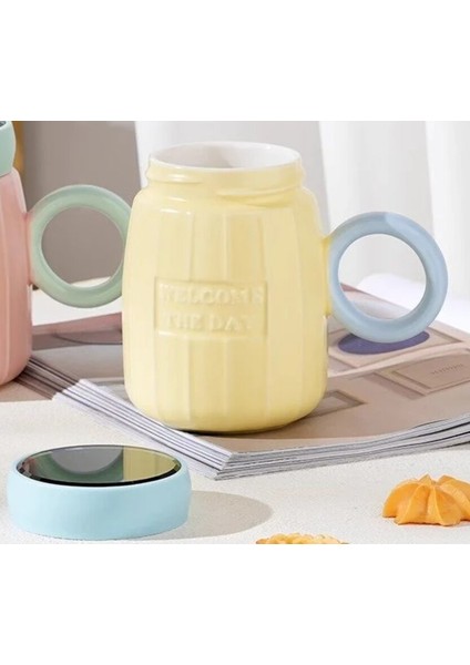 Porselen Kupa Welcome The Day Ayna Kapaklı Sarı Mavi 1 Adet fiyatları