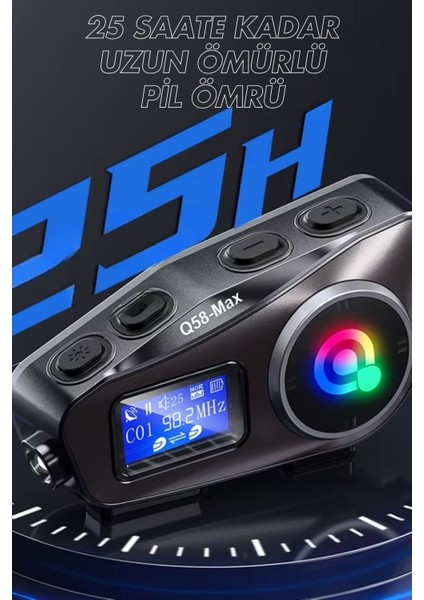 Q58 Max LED Ekranlı Motosiklet Kask Uyumlu Kulaklık Intercom LED Işıklı Kask Bluetooth Kulaklık