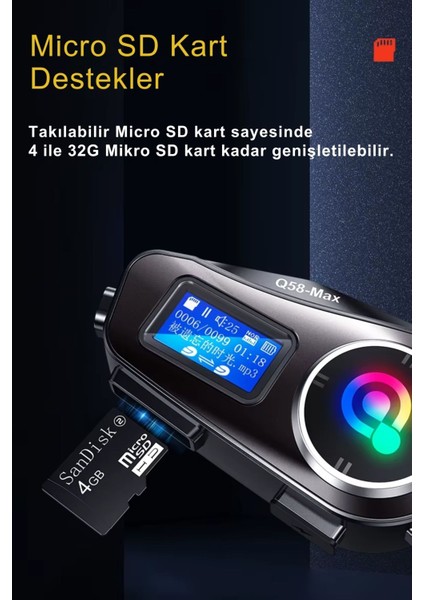 Q58 Max LED Ekranlı Motosiklet Kask Uyumlu Kulaklık Intercom LED Işıklı Kask Bluetooth Kulaklık