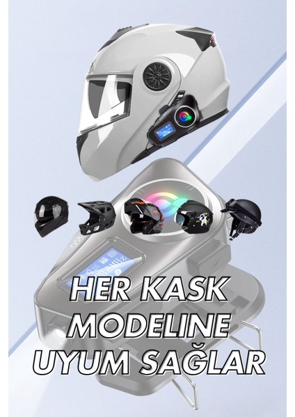 Q58 Max LED Ekranlı Motosiklet Kask Uyumlu Kulaklık Intercom LED Işıklı Kask Bluetooth Kulaklık