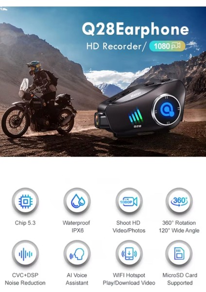 Q28 Motosiklet Kask Için 1080P 360 Derece Dönebilen Video Kamera Bluetooth Kulaklık fiyatları