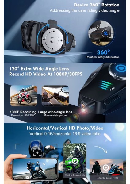 Q28 Motosiklet Kask Için 1080P 360 Derece Dönebilen Video Kamera Bluetooth Kulaklık modelleri