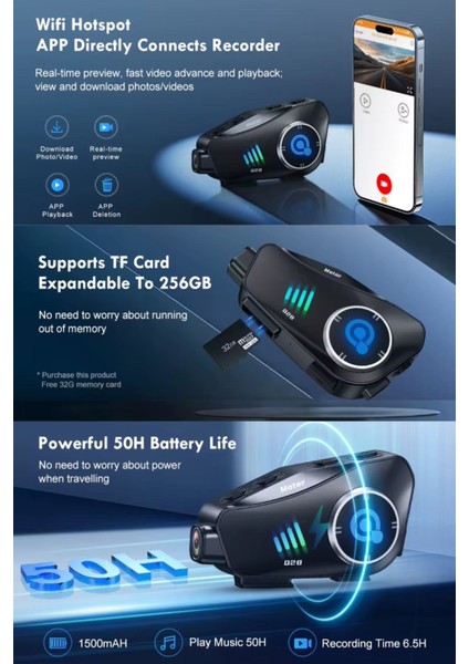 Q28 Motosiklet Kask Için 1080P 360 Derece Dönebilen Video Kamera Bluetooth Kulaklık fırsatları