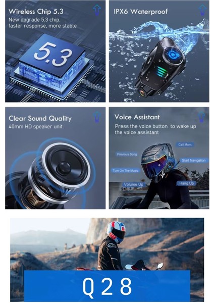 Q28 Motosiklet Kask Için 1080P 360 Derece Dönebilen Video Kamera Bluetooth Kulaklık
