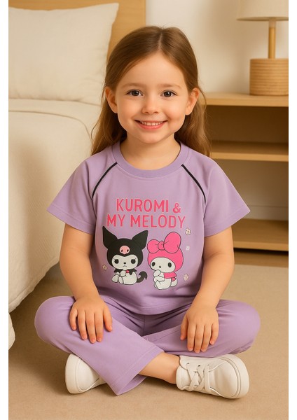 Kız Çocuk Kuromi My Melody Baskılı Takım (Siyah-Mavi-Lila) - Rahat Günlük Giyim - 3-6 Yaş fiyatları