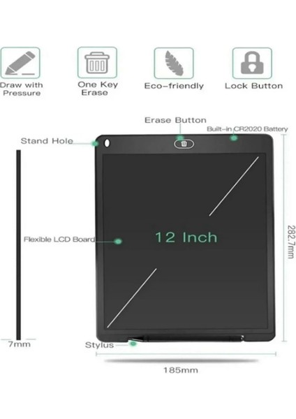12 Inc Renkli LCD Grafik Dijital Kalemli Çizim Tableti Yazı Tahta Not Yazma Eğitim Tableti Kırmızı fırsatları