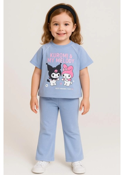 Kız Çocuk Kuromi My Melody Baskılı Takım (Siyah-Mavi-Lila) - Rahat Günlük Giyim - 3-6 Yaş