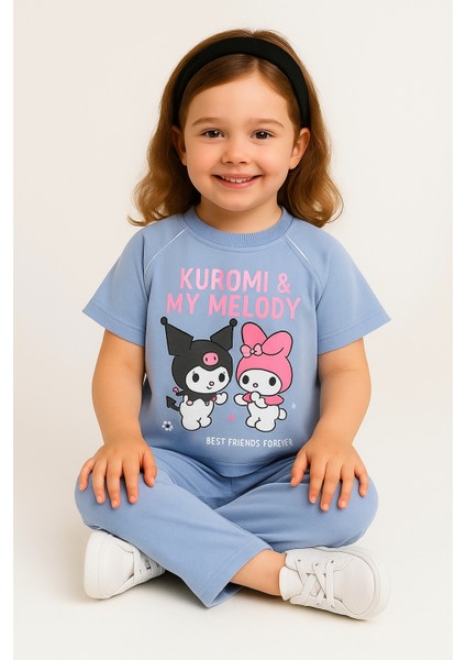 Kız Çocuk Kuromi My Melody Baskılı Takım (Siyah-Mavi-Lila) - Rahat Günlük Giyim - 3-6 Yaş fiyatları