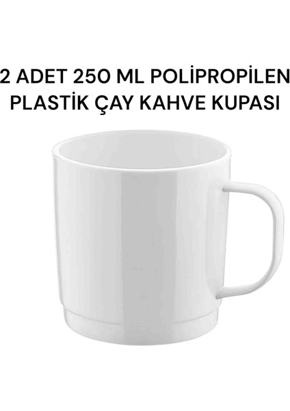2 Adet 250 ml Beyaz Polipropilen Plastik Çay-Kahve Kupası