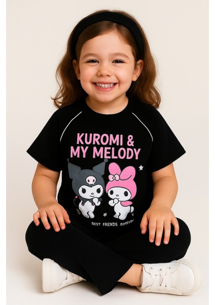 Kız Çocuk Kuromi My Melody Baskılı Takım (Siyah-Mavi-Lila) - Rahat Günlük Giyim - 3-6 Yaş fiyatları