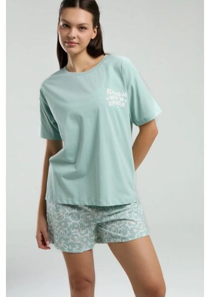Kadın Su Yeşili Şort Pijama Takımı