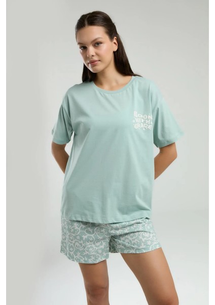 Kadın Su Yeşili Şort Pijama Takımı